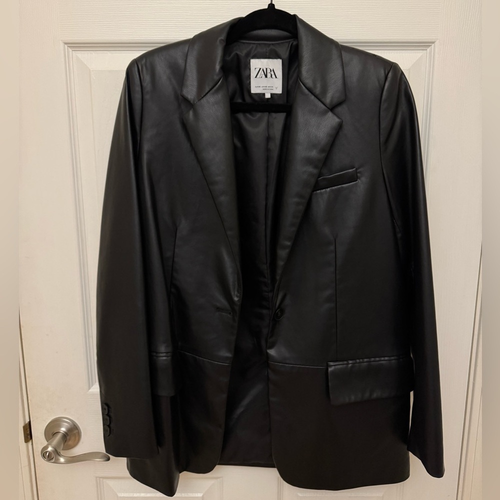 Zara Oversized Faux Leather Black Blazer
